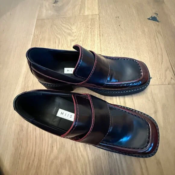 NIB! SOLD OUT COLOR! MIISTA KARINA BURGUNDY BRUSH OFF LEATHER LOAFERS sz38 - Picture 4 of 15
